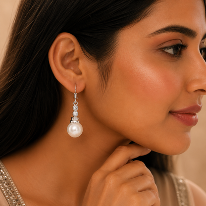 Elegant Pearl Drop Earrings with Crystal Accents for Women