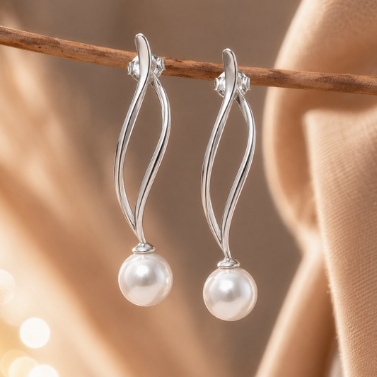 Minimal Pearl Drop Long Earrings for Women