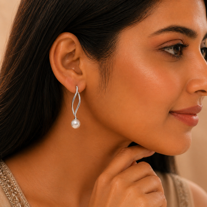 Minimal Pearl Drop Long Earrings for Women