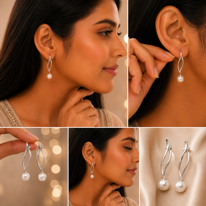 Minimal Pearl Drop Long Earrings for Women
