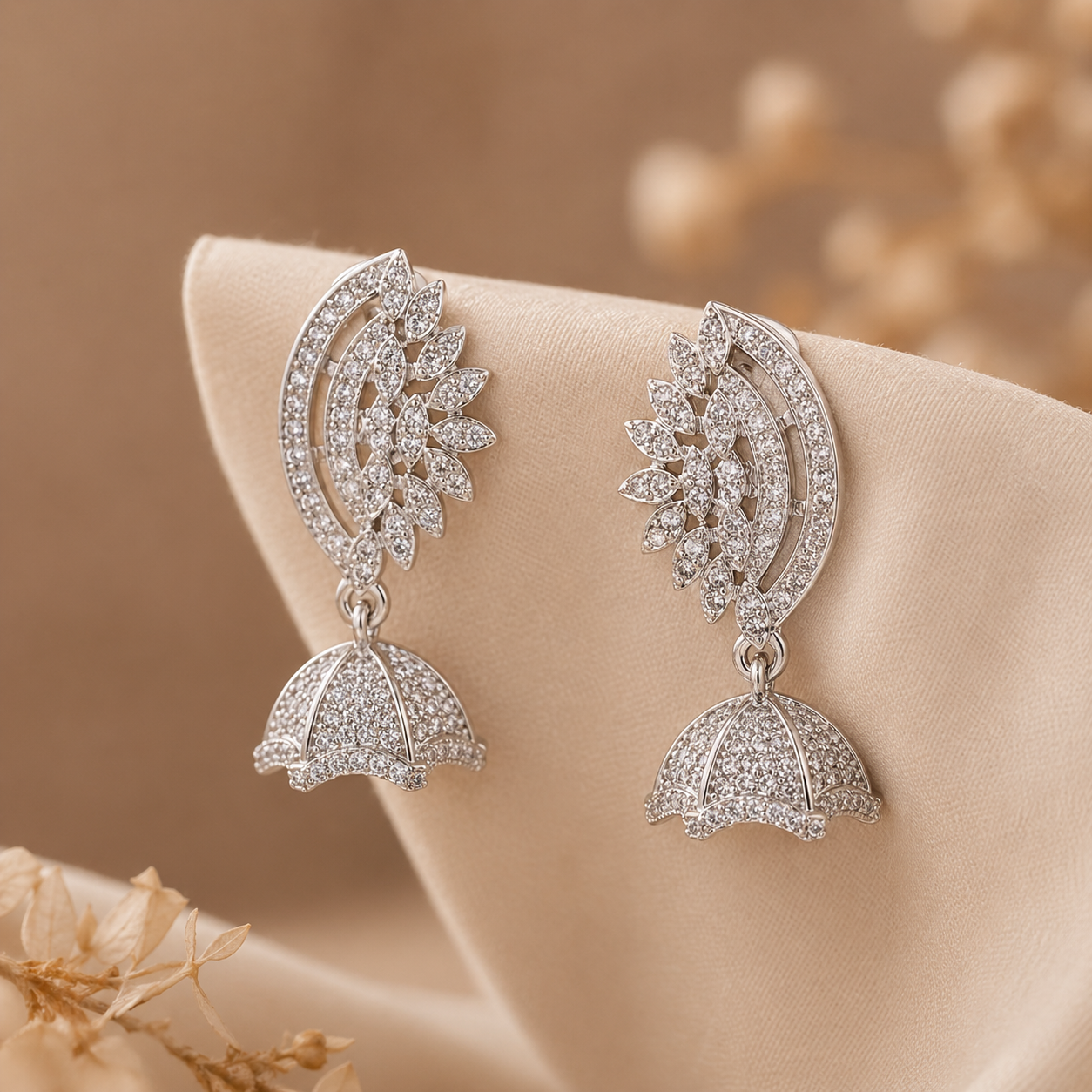 Sparkling CZ Sunburst Jhumka Earrings for Women