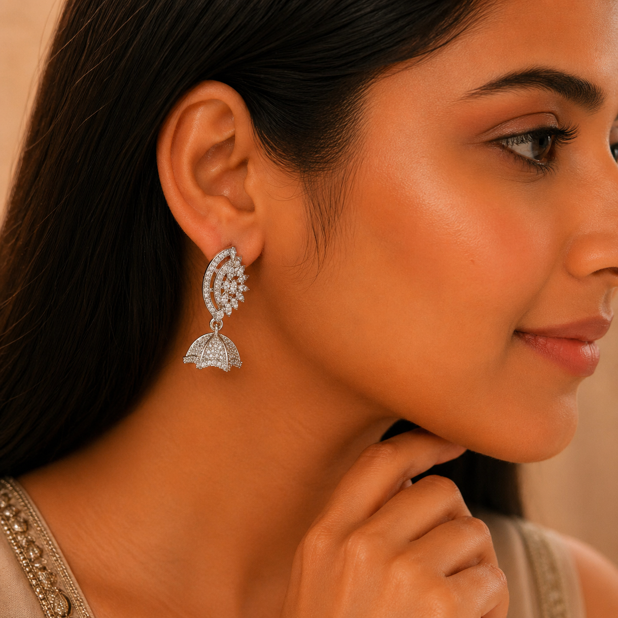 Sparkling CZ Sunburst Jhumka Earrings for Women