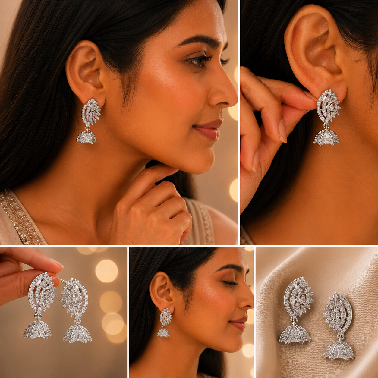 Sparkling CZ Sunburst Jhumka Earrings for Women
