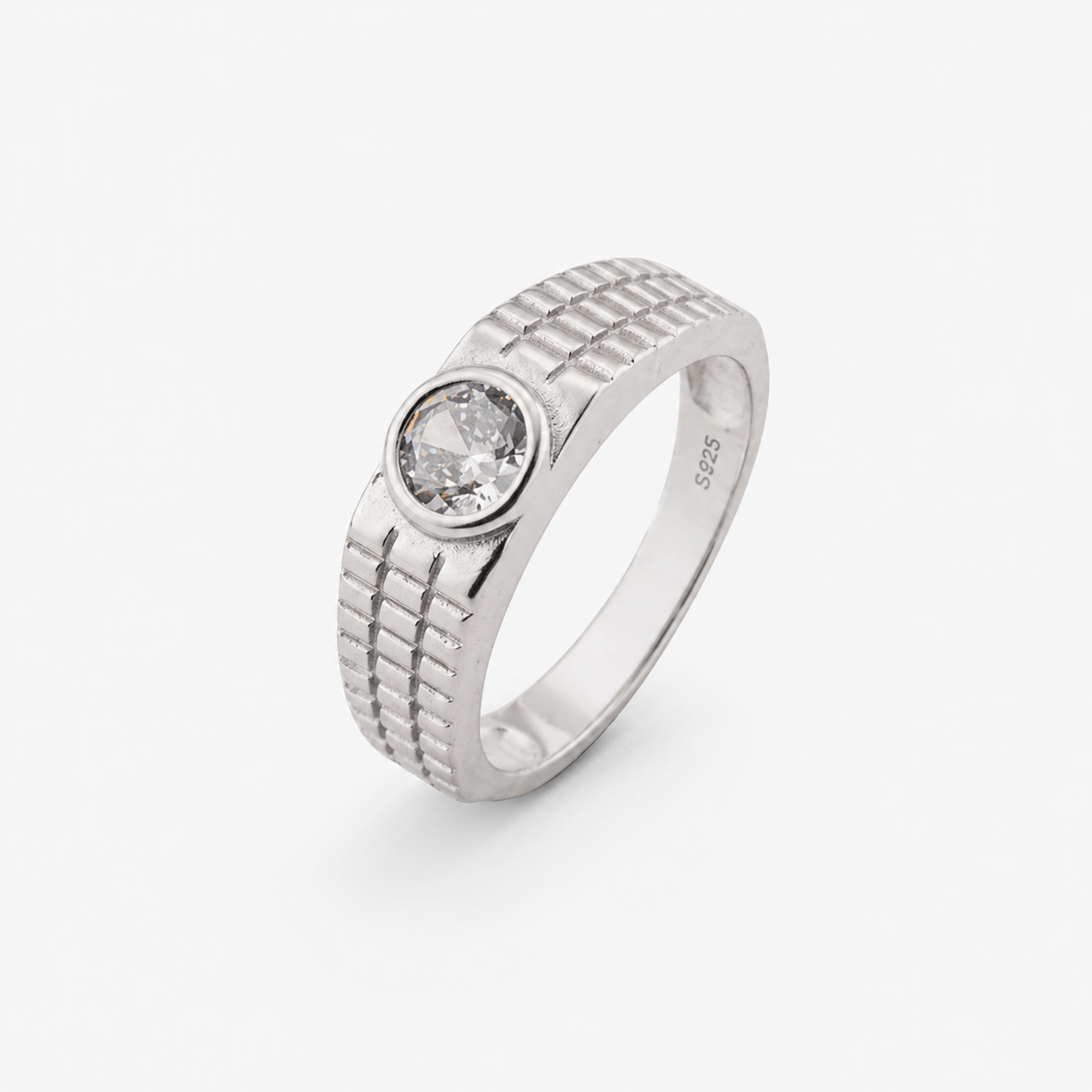 925 Sterling Silver Textured Solitaire Ring