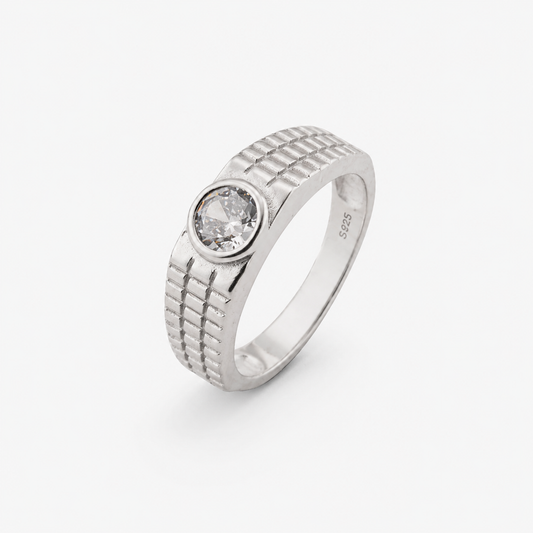 925 Sterling Silver Textured Solitaire Ring