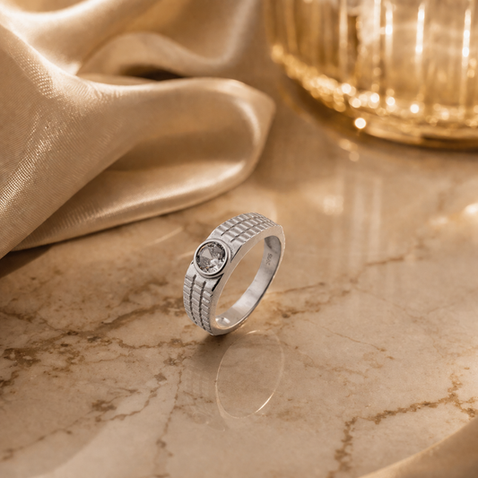925 Sterling Silver Textured Solitaire Ring