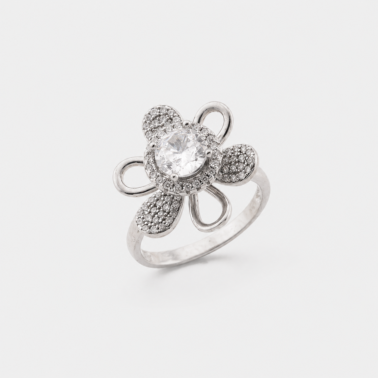 925 Sterling Silver Floral Sparkle Ring for Women