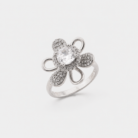 925 Sterling Silver Floral Sparkle Ring for Women
