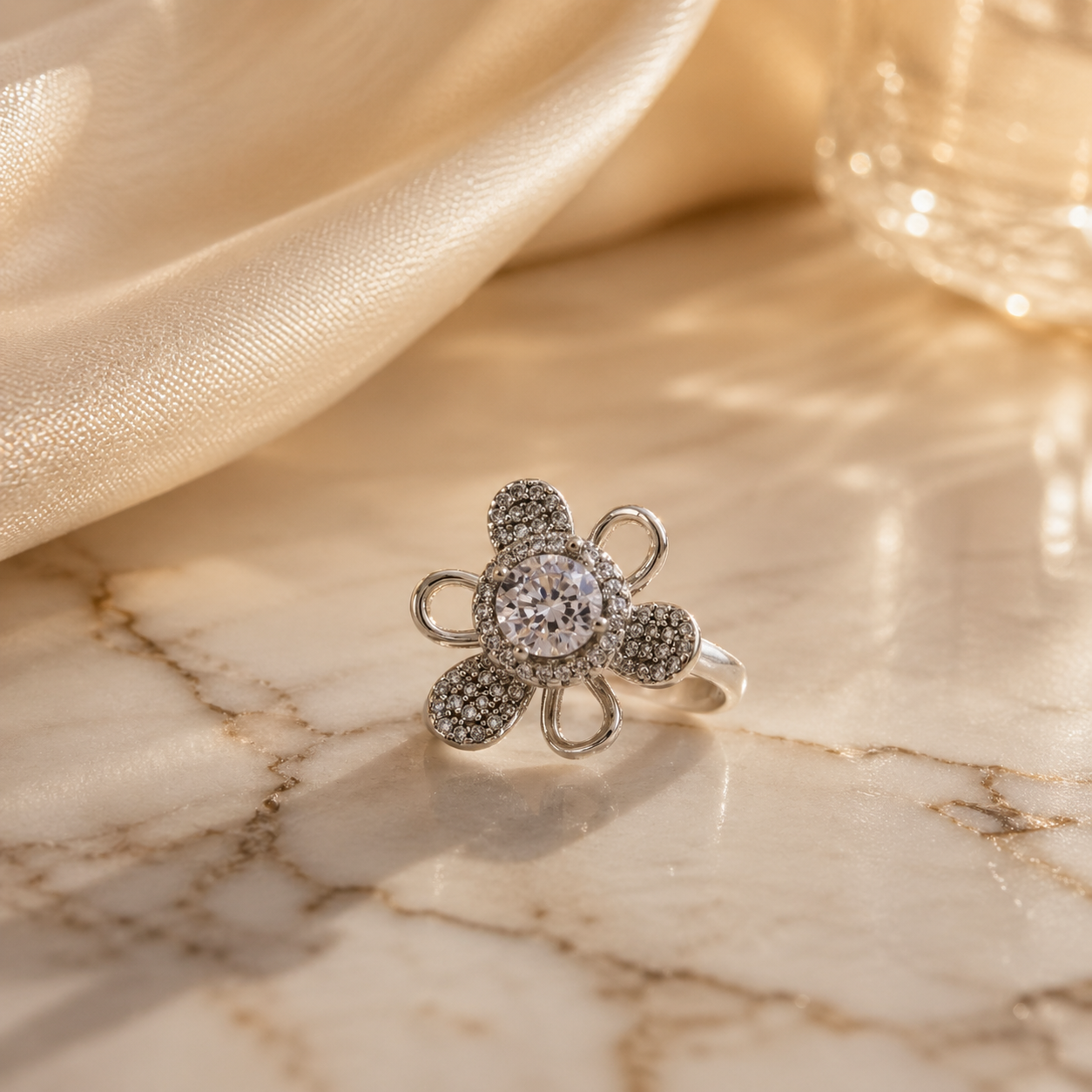 925 Sterling Silver Floral Sparkle Ring for Women