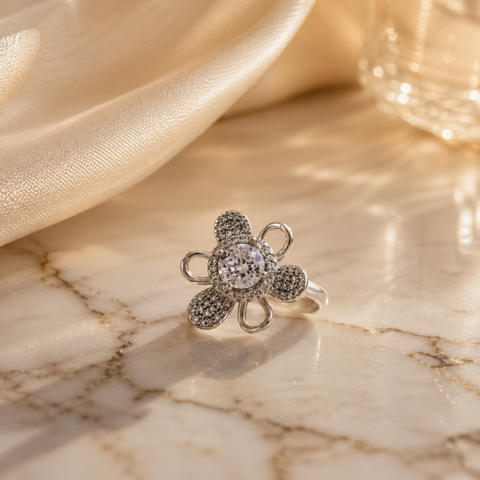 925 Sterling Silver Floral Sparkle Ring for Women