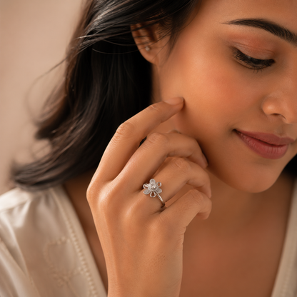925 Sterling Silver Floral Sparkle Ring for Women