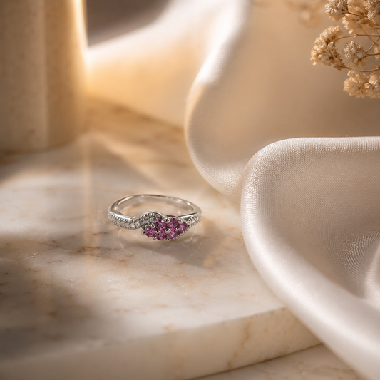 925 Sterling Silver Pink Stone Designer Ring