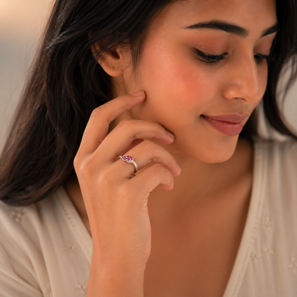 925 Sterling Silver Pink Stone Designer Ring