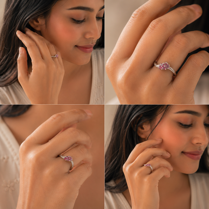 925 Sterling Silver Pink Stone Designer Ring