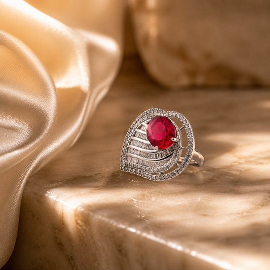 925 Sterling Silver Ruby Red Statement Ring