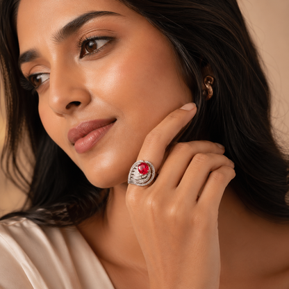 925 Sterling Silver Ruby Red Statement Ring