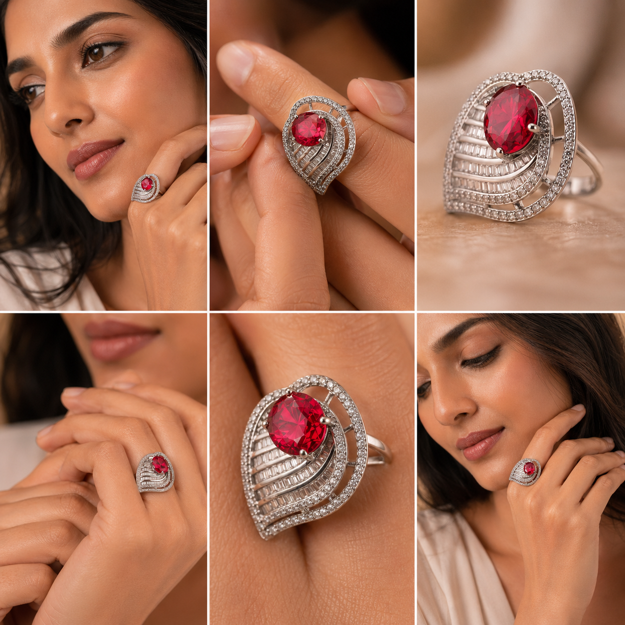 925 Sterling Silver Ruby Red Statement Ring