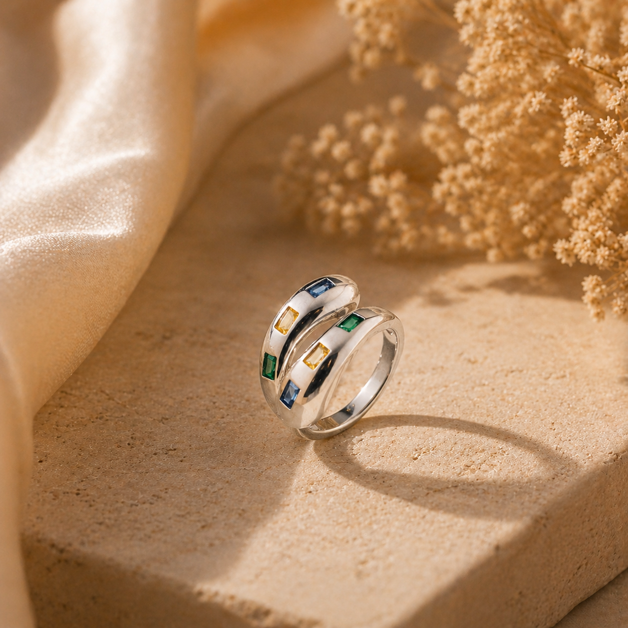 925 Sterling Silver Multicolour Gemstone Ring