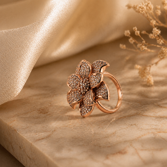 Rose Gold Floral Statement Ring