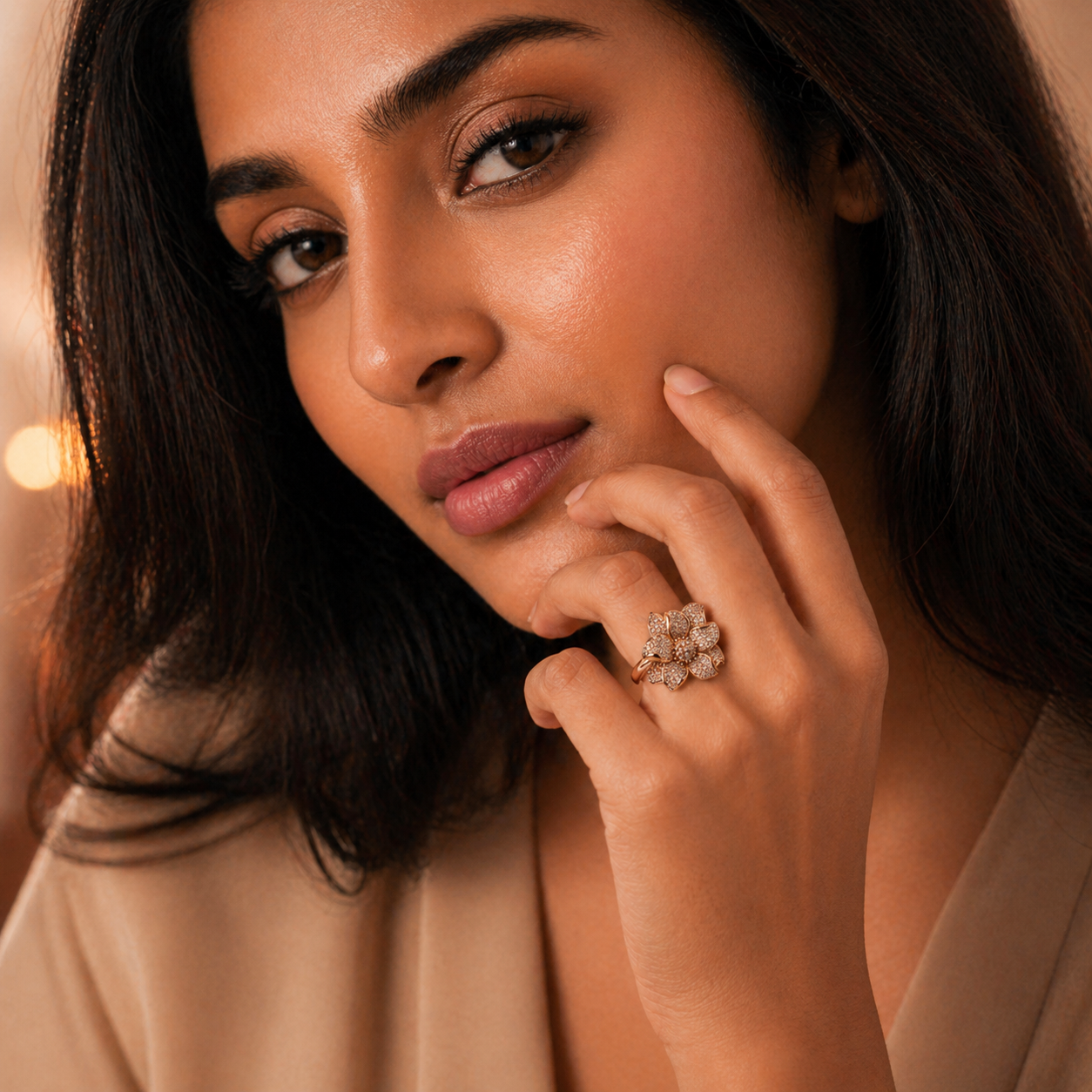 Rose Gold Floral Statement Ring