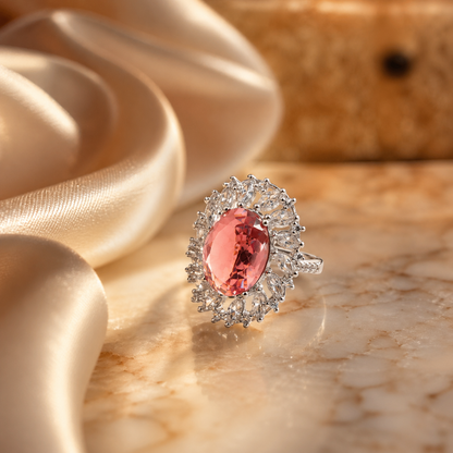 925 Sterling Silver Ruby Halo Statement Ring