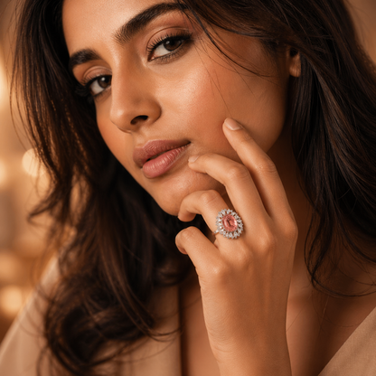 925 Sterling Silver Ruby Halo Statement Ring