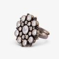 Vintage Oxidised Silver Statement Ring with Crystal Stones