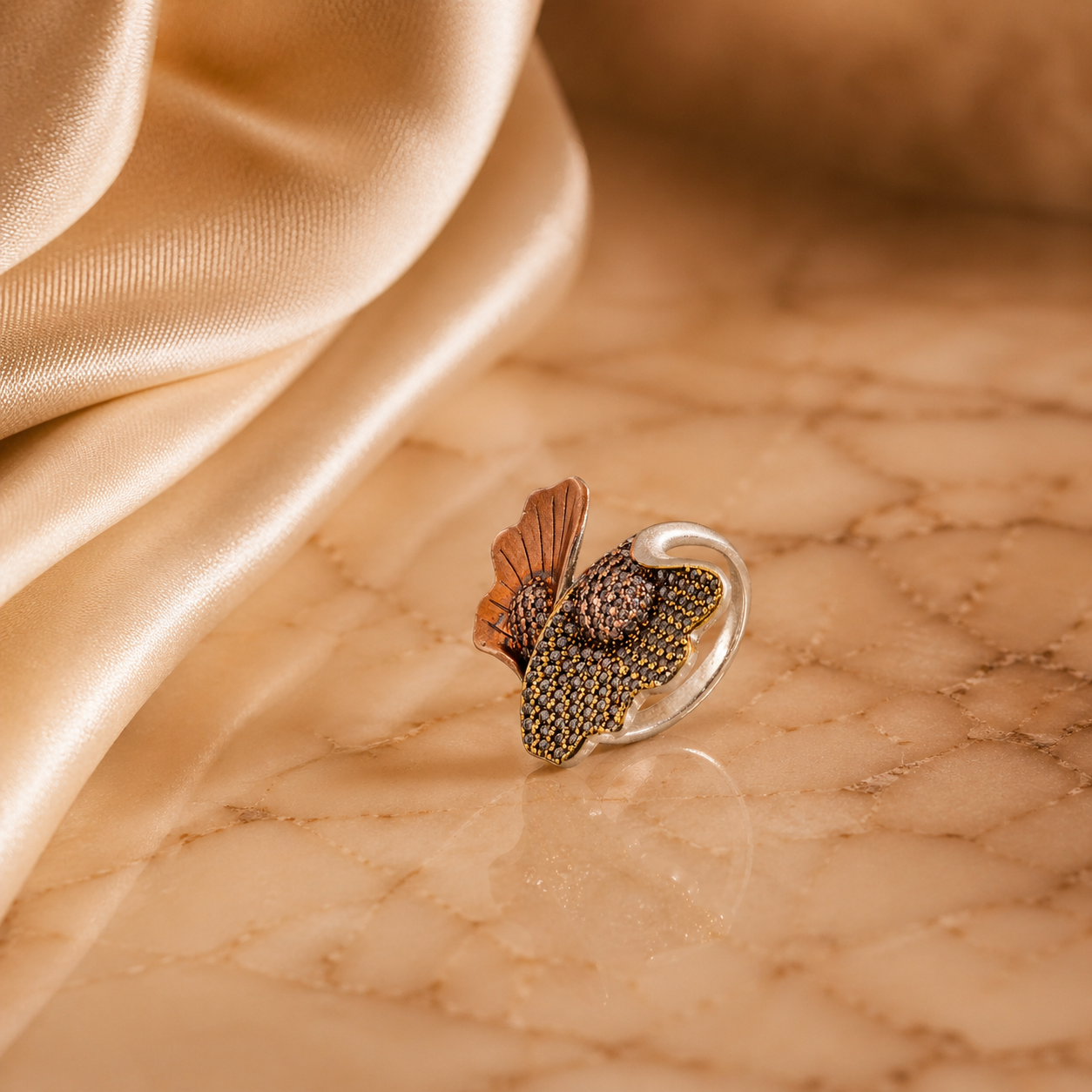 Floral Statement Ring with Dual Tone Finish
