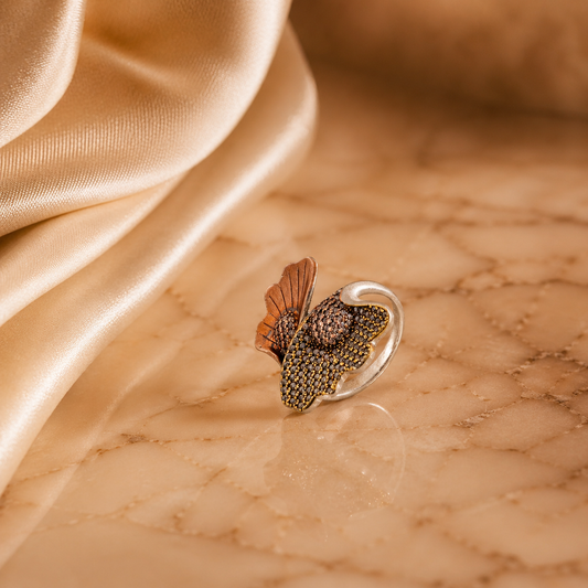 Floral Statement Ring with Dual Tone Finish