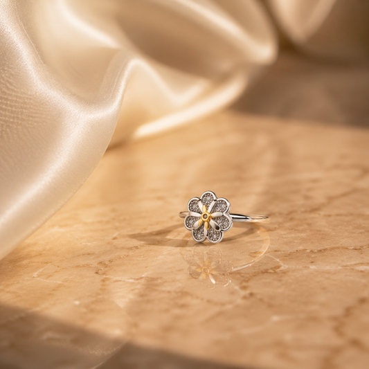 Dual Tone Floral Ring