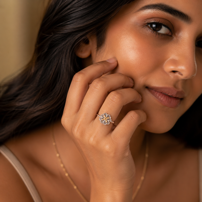 Dual Tone Floral Ring