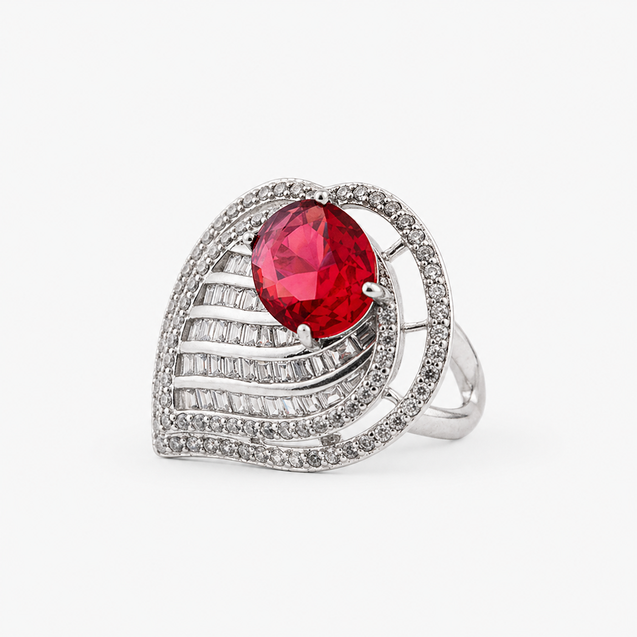 925 Sterling Silver Ruby Red Statement Ring