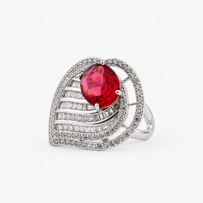 925 Sterling Silver Ruby Red Statement Ring