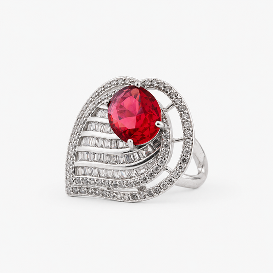 925 Sterling Silver Ruby Red Statement Ring