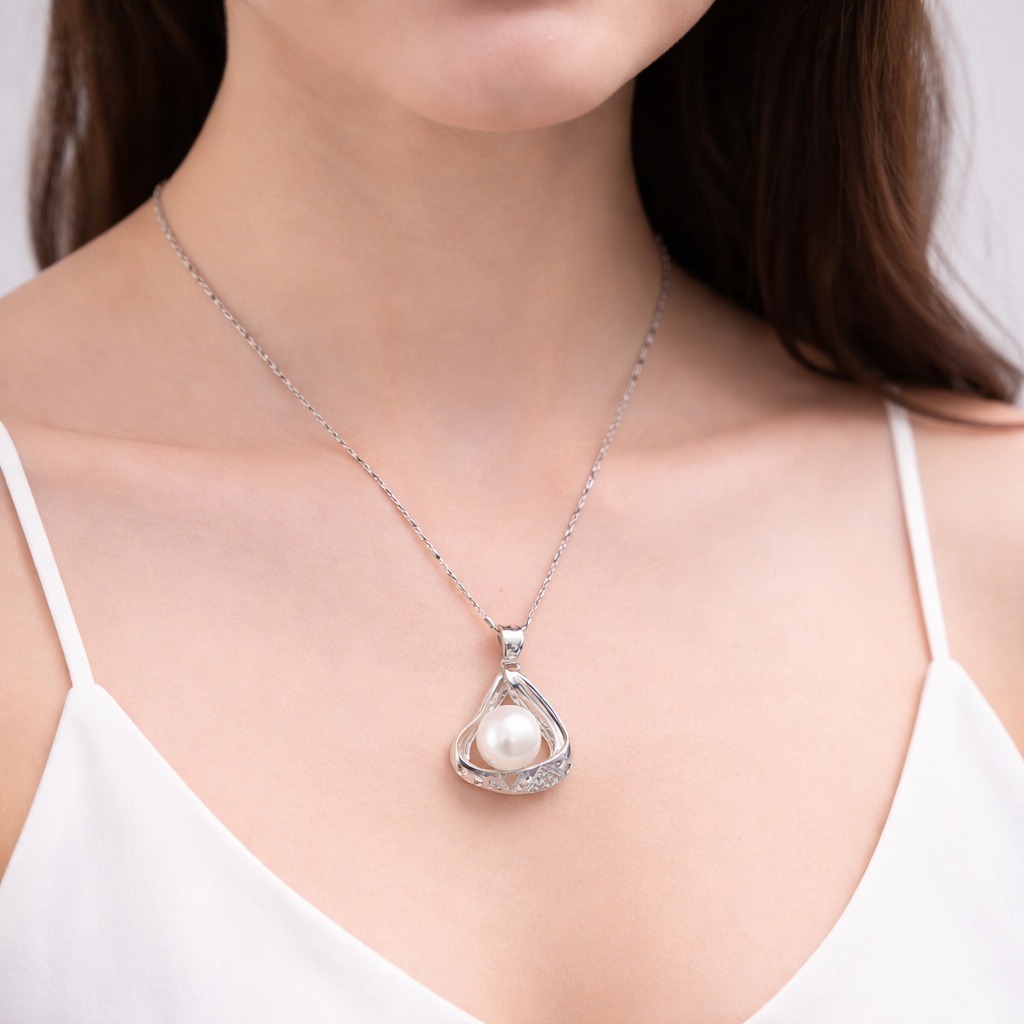Luna Pearl Embrace – 925 Sterling Silver Pearl Pendant Necklace
