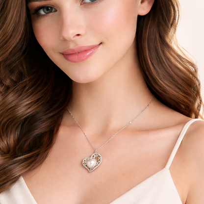Elegant Silver Heart Pearl Pendant Necklace for Women | Classic Heart Design with Pearl Charm