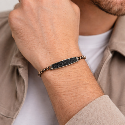 Silver Black Crystal Bar Beaded Bracelet for Women | Elegant 925 Silver Minimal Design