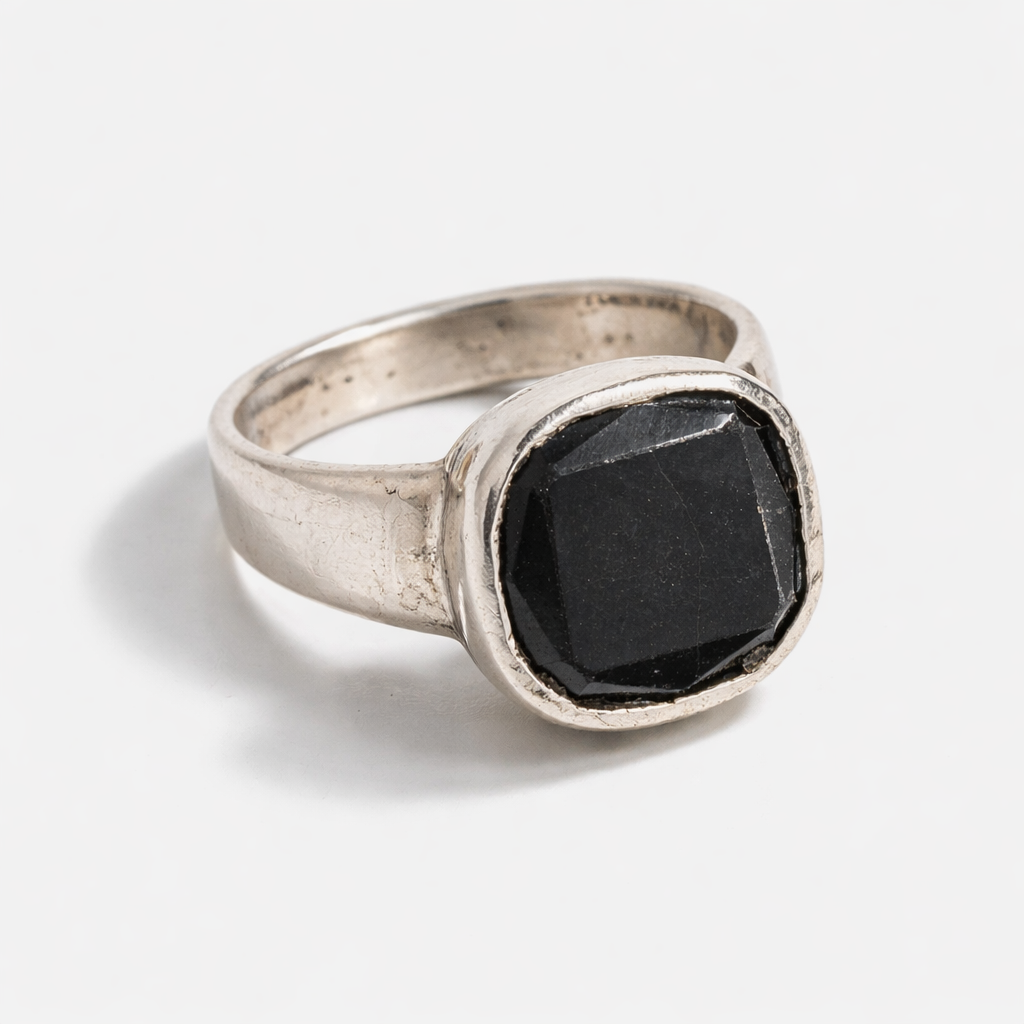 Silver Black Onyx Statement Ring for Women | Classic Cushion-Cut Stone in 925 Silver