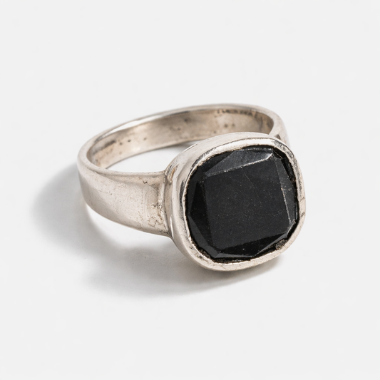 Silver Black Onyx Statement Ring for Women | Classic Cushion-Cut Stone in 925 Silver