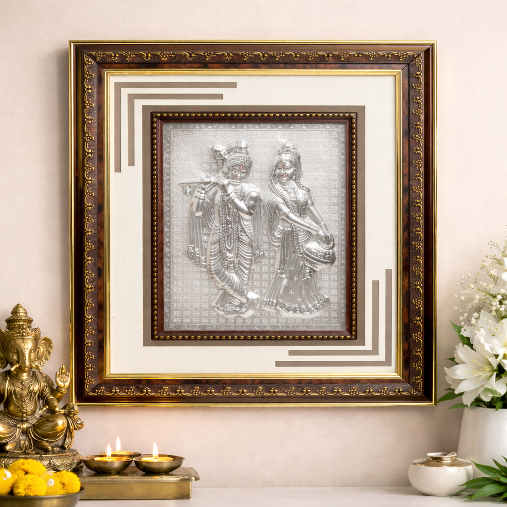 Radha Krishna Framed Wall Art with Ornate Wooden Finish