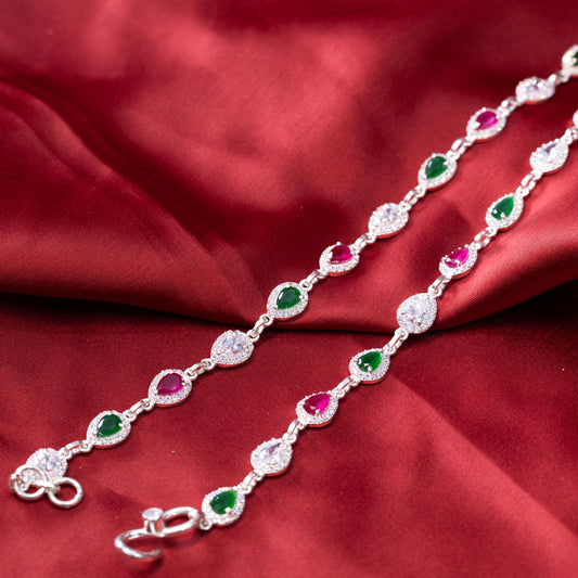 Royal Teardrop Halo Silver Anklet