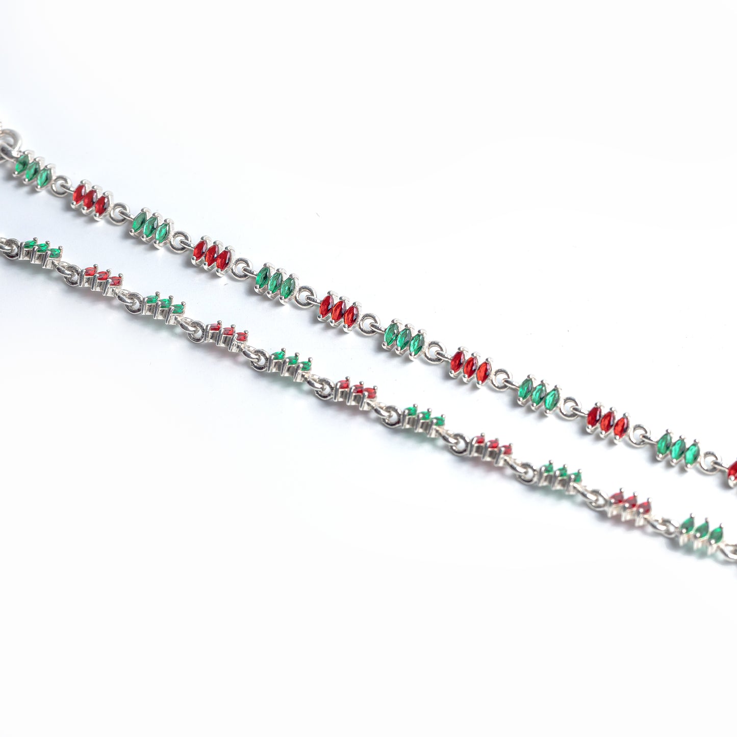 Ruby Emerald Alternating Stone Silver Anklet
