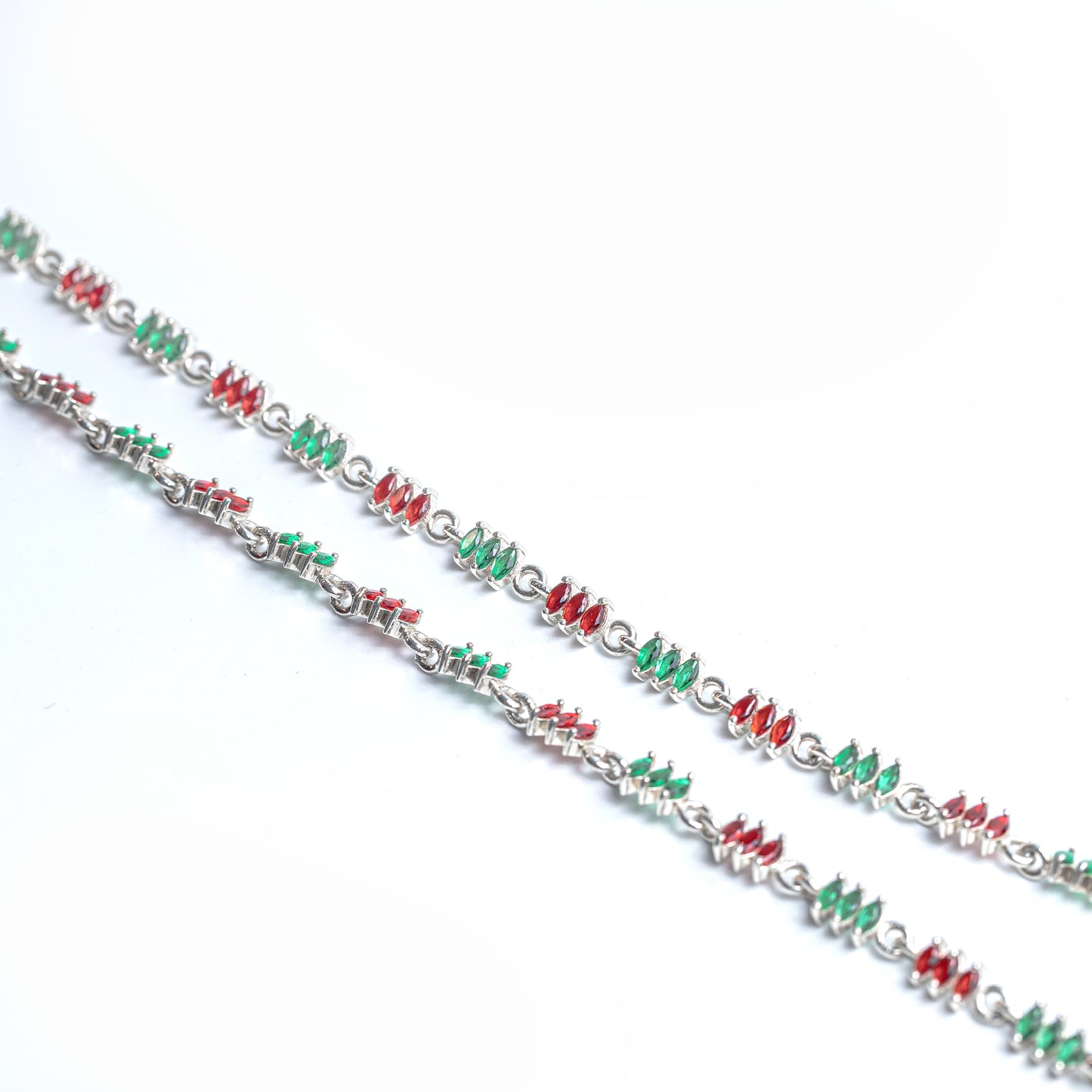 Ruby Emerald Alternating Stone Silver Anklet