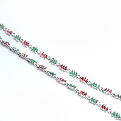 Ruby Emerald Alternating Stone Silver Anklet