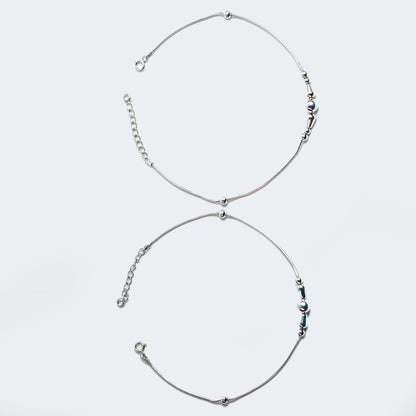 Minimal Bead Accent Silver Anklet