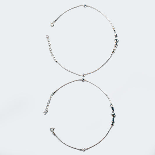 Minimal Bead Accent Silver Anklet