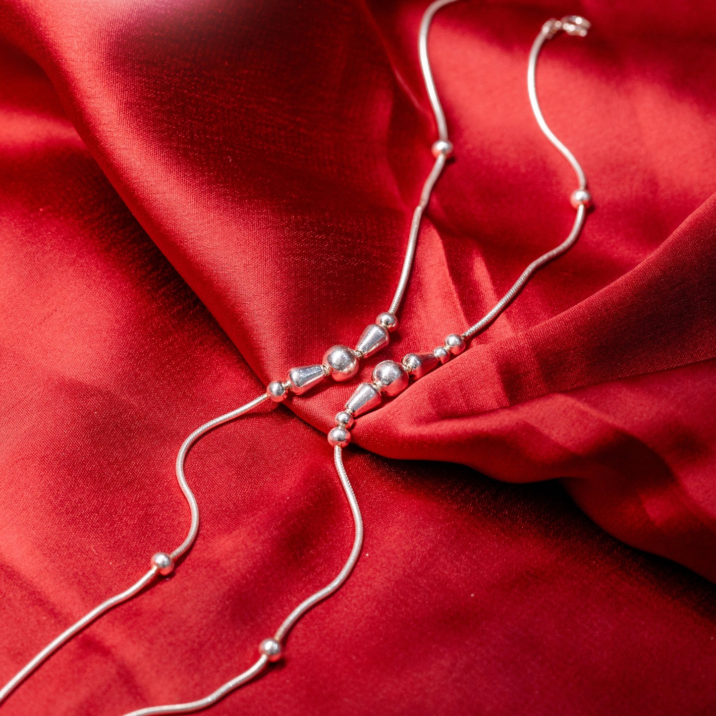 Minimal Bead Accent Silver Anklet