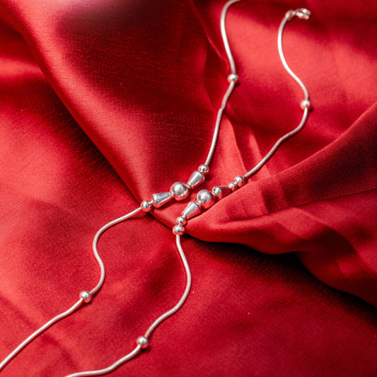 Minimal Bead Accent Silver Anklet