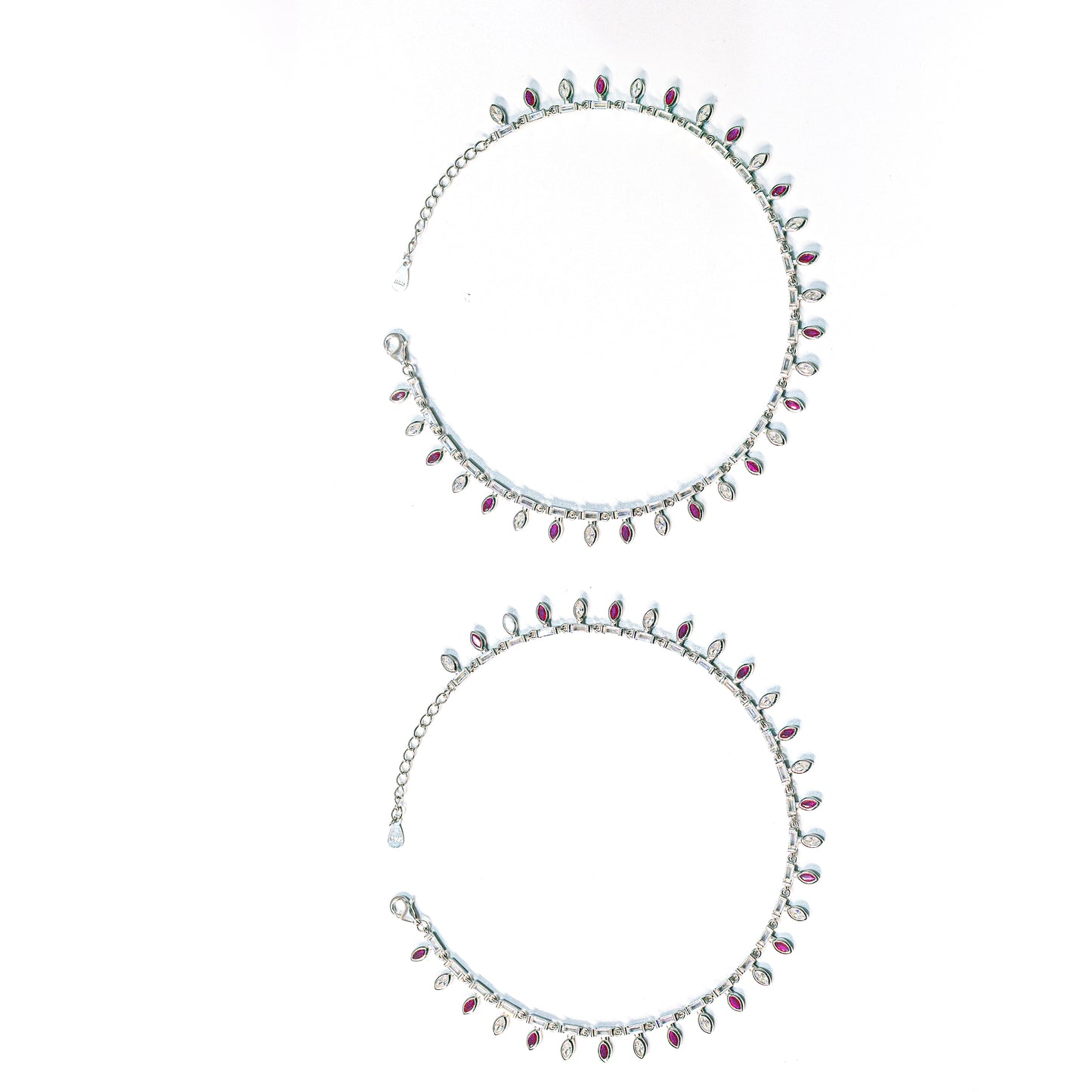 Ruby Glow Teardrop Silver Anklet