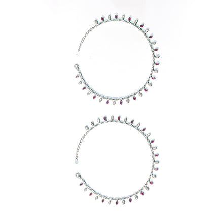 Ruby Glow Teardrop Silver Anklet